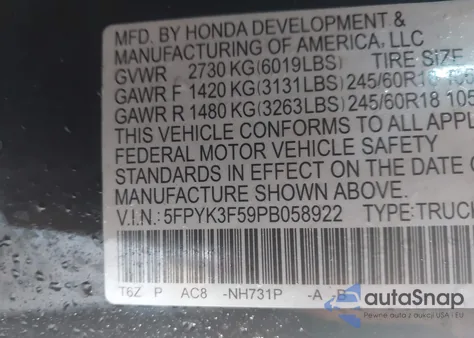 2023 Honda Ridgeline Rtl z USA, uszkodzony, nr VIN 5FPYK3F59PB058922